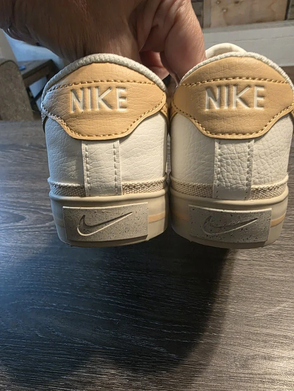 Nike Court Legacy-New- Women’s Cream-White Sneakers with Tan Swoosh